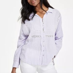 Lucky Brand Lavender LaceTrim Cotton Gauze Shirt Size: S & XL